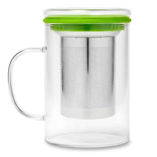 WUITOKI Tazza da te con infusore e coperchio in vetro, verde, 400ml, lavabile in lavastoviglie, per tisane