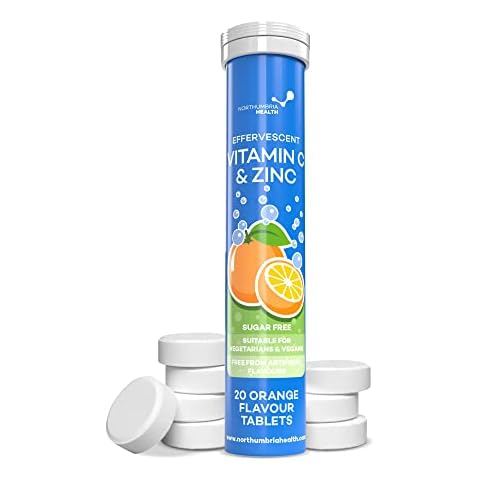 Vitamin C Effervescent Tablets 1000mg with Zinc 15mg, 20 Orange Flavour, Suitable for Vegans, High Strength, Healthy Immune System, Reduction in Tiredness, Collagen Formation, Sugar Free Cover
