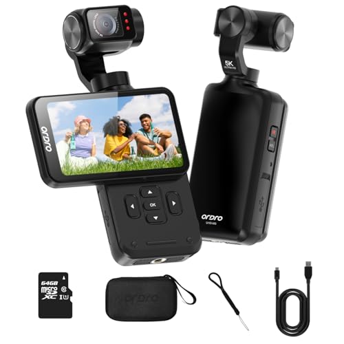 ORDRO M5 Video Camera, Vlogging Camera, 3-Axis Gimbal Stabilization, 4K 60fps, Face Tracking, 3.5inch Rotatable Touchscreen Vlog Camera for YouTube