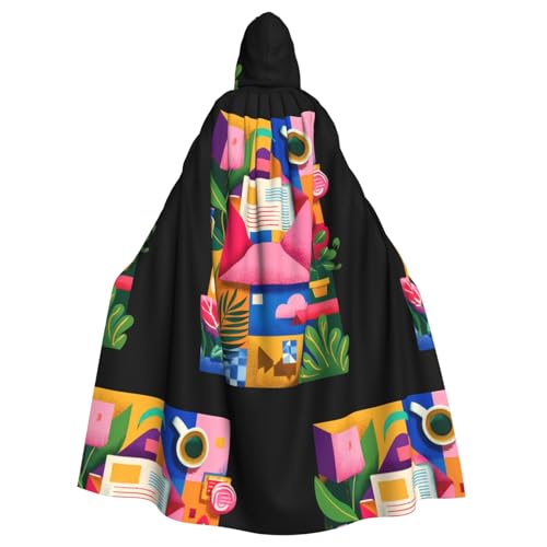 Cape à capuche colorée motif boîte aux lettres originale longue pour adulte femme