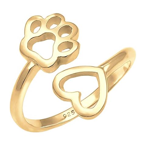 Nenalina Ring Damen Silberring 18 K Vergoldet Verstellbar mit Pfote und Herz Symbol offen für Frauen und Mädchen, 925 Sterling Silber, Farbe Gold, 0603181819 Cover