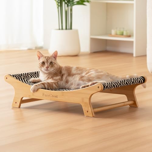 FurrCrest XL Sisal Cat Scratcher Bed with Elevated Hammock for Indoor Cats Replaceable Natural Sisal Pad Large Cat Lounge Anti-Slip No-Wobble Bamboo Frame Black & White Diamond.