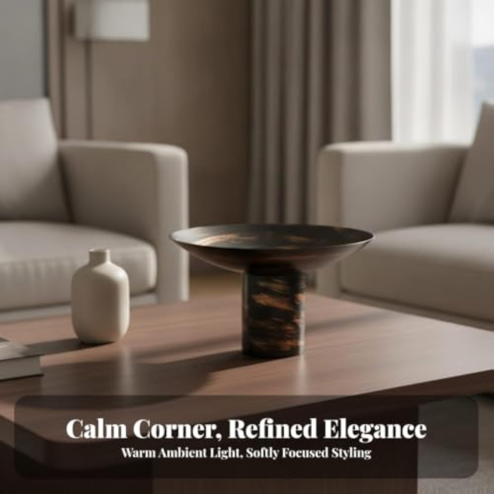 Elevated Pedestal Tray, Round Decorative Tray for Coffee Table