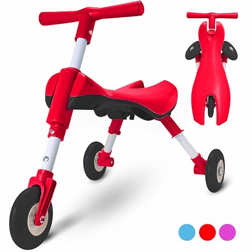 Tricycle for Toddlers 1-3 Years Old – Foldable Tricycle for Toddlers – Toddler Bike for Boys and Girls – Easy to Ride and Steer – No Assembly Needed – Christmas, 1st Birthday Gifts Boy - Red - KIDRIM