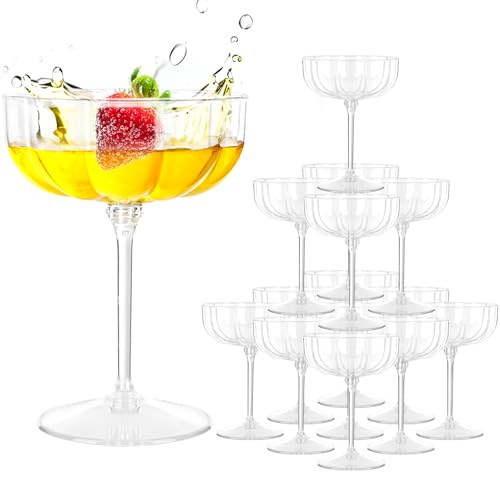 LIYH 20Pcs Plastic Coupe Glasses, 8 Oz Disposable Cocktail & Champagne Cups