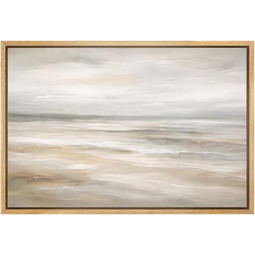 wall26 Framed Canvas Print Wall Art Neutral Misty Ocean Waves