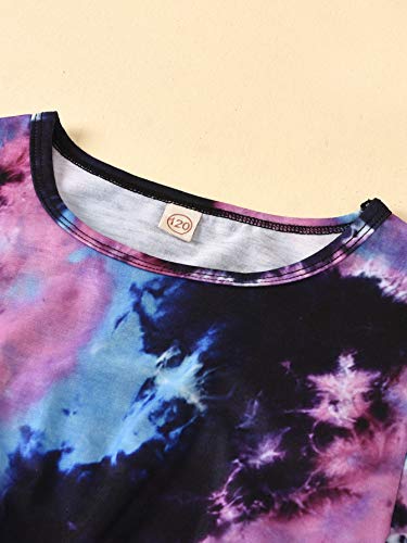 Girls Summer Tie-Dye Outfits Elastic Drawstring T-Shirt Crop Top and Elastic Waist Shorts Set with Side Pockets3