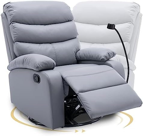 hzlagm Swivel Rocker Recliner Chairs, Manual Rocking Recliner Chair with Microfiber Technology Fabric, Overstuffed Single Sofa, Recliner Chair for Living Room and for Any Small Spaces- Light Grey