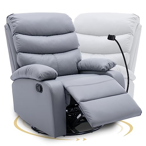 Hzlagm Swivel Rocker Recliner Chairs, Manual Rocking Recliner Chair With Microfiber Technology Fabric, Overstuffed Single Sofa, Recliner Chair For Living Room And For Any Small Spaces- Light Grey #TOP11