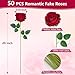 BLEUM CADE 50 Pcs Red Roses Artificial Flowers, Real Touch Velvet Roses Bouquet Fake Flowers Bulk, Artificial Roses with Long Stems for Valentines Day Gift DIY Bridal Wedding Centerpiece Decorations