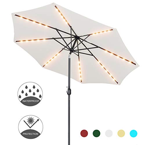 Patio Watcher 9 Feet Solar Umbrella 40 LED Lighted Patio Umbrella Outdoor Umbrella
