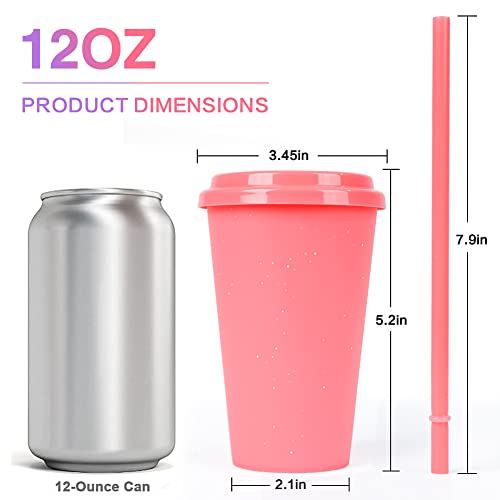 Tumblers Kids Cups With Straws & Lids: 12 Pack 12 Oz Colored Reusable Plastic Drinking Cups - Cute Toddlers Cups For Cold Iced Drink - Bulk Children Travel Tumblers #TOP5