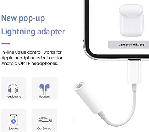 2PC Headphone Adapter for iPhone Aux Audio to 3.5 mm Jack Headphones Adapter for iPhone Xs/Xs Max/XR/ 8/8 Plus/X (10) / 7/7 Plus/11 Pro,Earphone Dongle Spiltter Accessorie Support All iOS System - Thumbnail 5