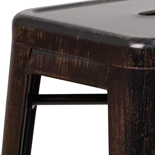 Flash Furniture Commercial Grade 30" High Backless Black-Antique Gold Metal Indoor-Outdoor Barstool With Square Seat #TOP4