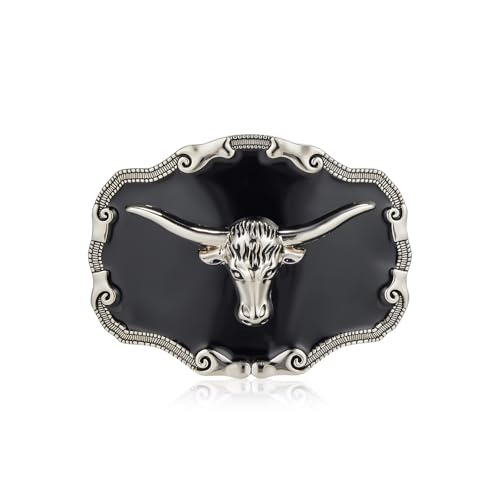 YOQUCOL Mens Long Horn Bull Head Western Cowboy Texas Silver Belt Buckle