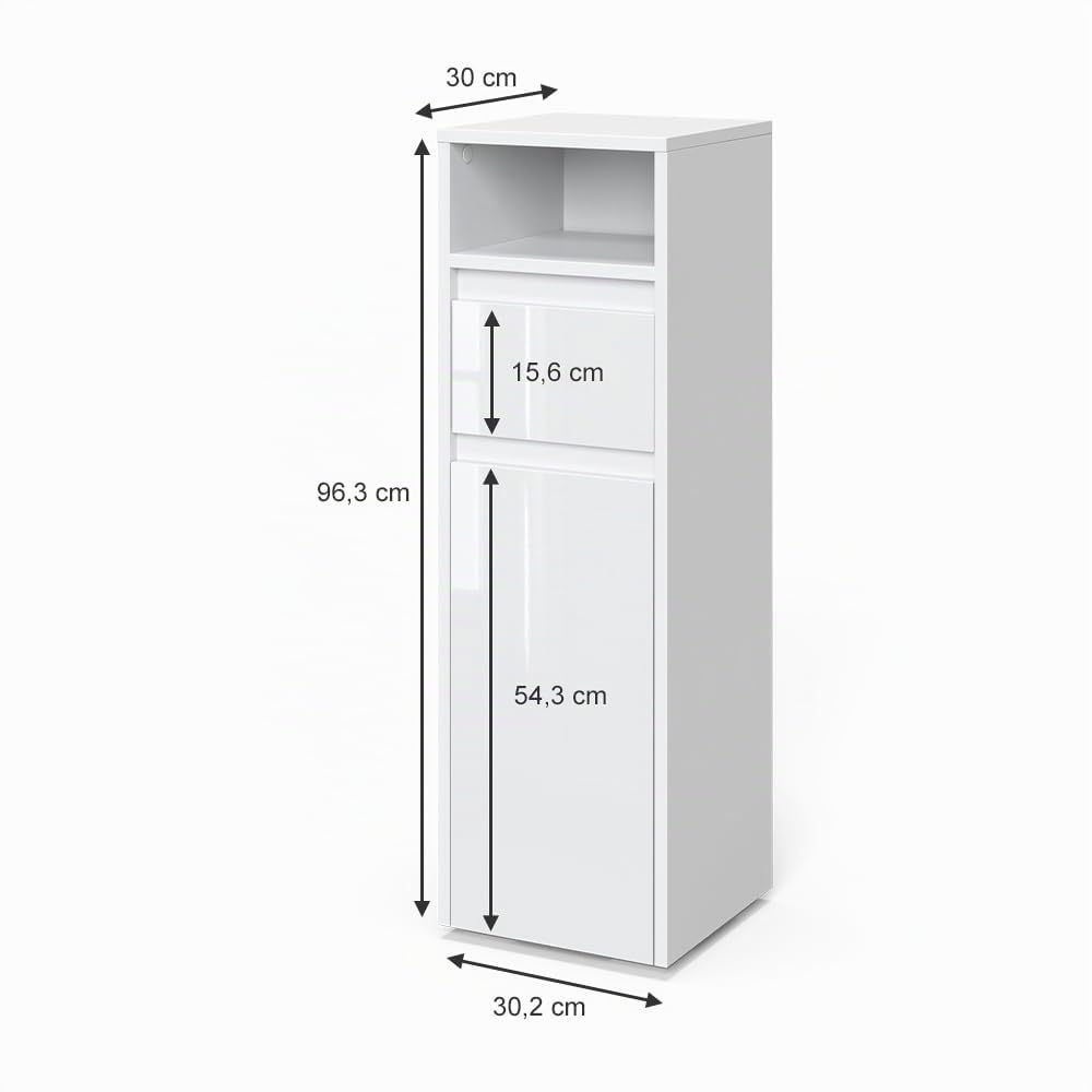 Vicco Armario Mediano Majest, Blanco Alto Brillo, 30.2 x 96.3 cm | para guardar artículos de baño y combinable