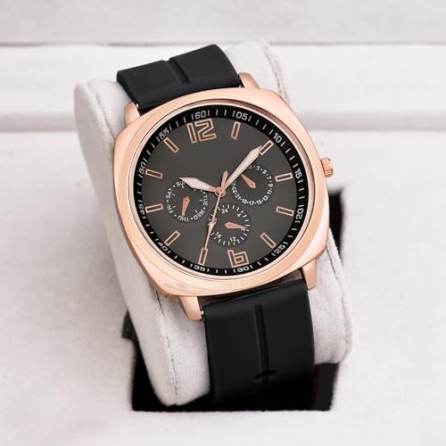 Image of styledose Minimalist dial Softest Adjustable Silicon Belt Quartz Analog Date Display Wrist Watch for Men