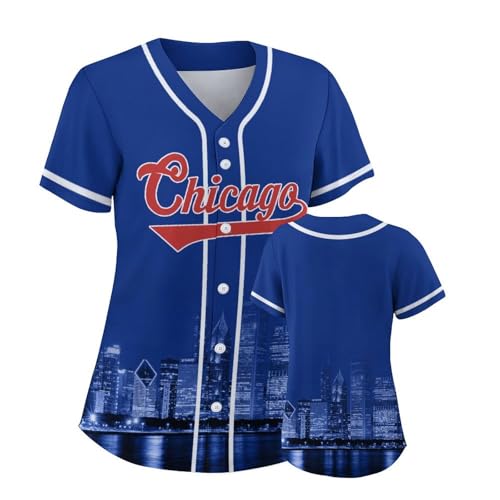 Women Baseball Jersey City Night Skyline Apparel Button Down Shirts