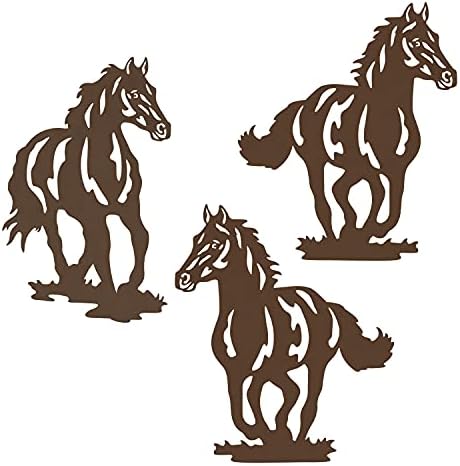 WAIU Metal Horse wall Art décor, Rustic Concise Western Horse Decoration Hanging for living room bedroom bathroom indoor outdoor, Modern Gift Wall Decor, set of 3 Brown