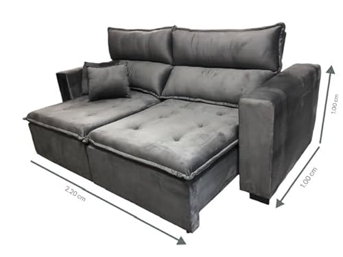 Sofá Retrátil e Reclinável Pilow top Veludo Cinza 3 lugares 2.20 londres