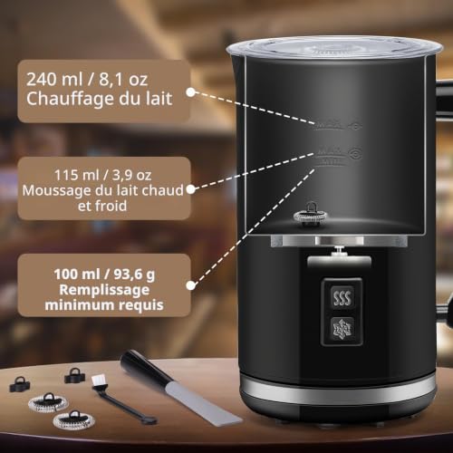 Aigostar Mousseur à lait Electrique 500W 240mL, 3 en 1 Mousse de Lait Chauffant automatique, Revêtement antiadhésif pour Cappucino, Café, Chocolat, Contrôle de Température, Fonction Silencieux, Nior – vue 6
