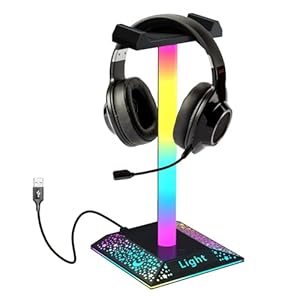 RGB Headphone Stand PC Desk Accessories, Gaming Headset Stand with 1 Type-C Power Port, Headphone Holder with 10 Light Modes and Non-Slip for Men,Kids,Gamer’s Friend.