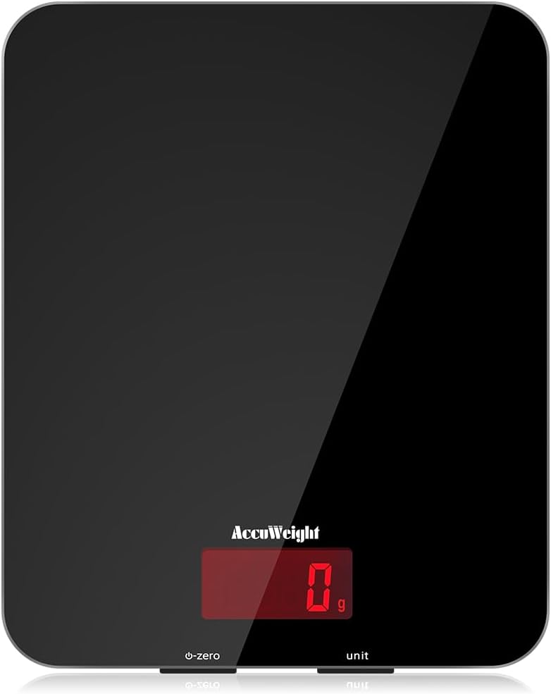 ACCUWEIGHT 201 Digital Kitchen Scales with Tempered Glass Platform (Batteries included), Electronic Weighing Food Scale with Backlit LCD, Multifunction for Office School Home Baking Cooking, 5kg/11lb