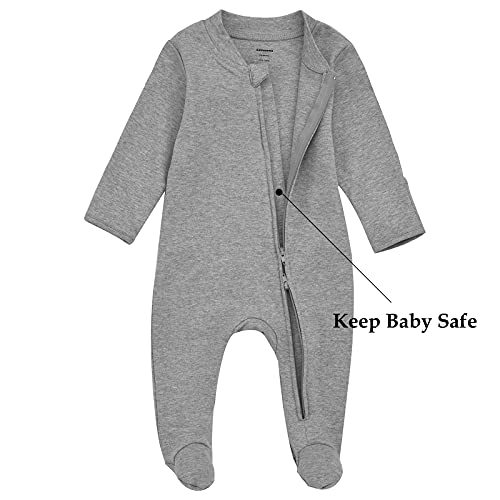 Aablexema Organic Cotton Baby Footies Pajamas with Mittens - Neutral Newborn Infant Zip Up Sleep Play(Grey,Newborn)