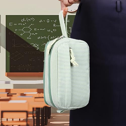 Image of Bluboon Big Capacity Pencil Case Pencil Pouch Pen Case School Supplies Cute Pencil Box Pencil Bag for Teen Girls Boys Women Man (Green White Stripes)