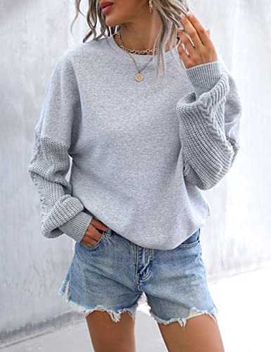 Blooming Jelly Womens Oversized Crewneck Sweatshirts Casual Fall Long Sleeve Cable Knit Chunky Pullover Sweater Tops Grey #TOP1