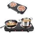 2000W Double Burner Cooktop, Portable Electric Stove, Coil Hot Plate Cooking Stove with 5 Temperature Adjustments, Countertop Burner Cooktop for Camping Home Dorm