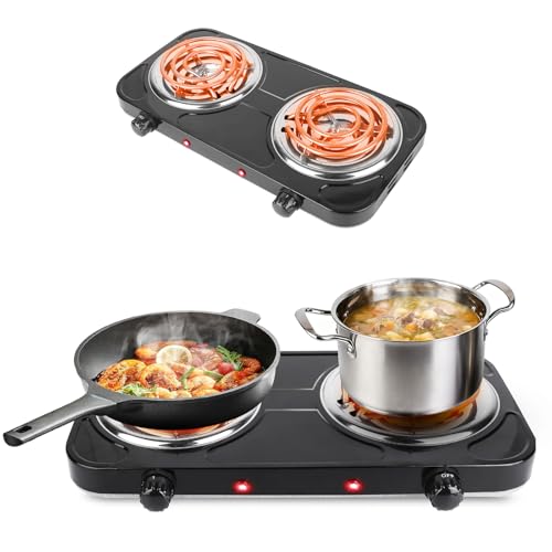 Image of 2000W Electric Double Burner Hot Plate, Portable Stove 6 inch Coil Heating