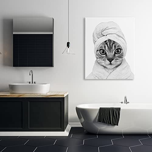 Image of Funny Cat Bathrobe Portrait, 36 x 48 Inch Canvas Wall Art