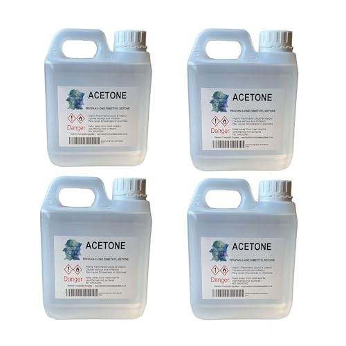 Acetone - Nail Varnish Remover- Solvent & Degreaser - 1Litre - 1000ml (1L Jerrycan x 4)
