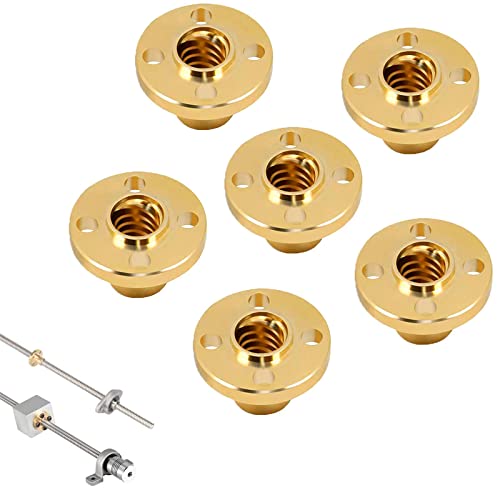 Fmlkic 6 Stücke Messing T8 Schraubenmutter Trapez, 2、4、8 mm Blei-Gewindestange T8 Schraubenmutter Trapezförmig, Gewindespindel Messing Mutter für 3D-Drucker RepRap-Teile Z-Achse Cover
