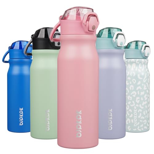 Image of BJPKPK 25 oz Insulated Water Bottle, Straw, Handle, Stainless Steel Flask | Leak Proof Locking Lid, Thermal, Double Wall Vacuum, Keeps Hot /Cold, BPA Free, Dishwasher Safe, Travel & Sports, Light Pink