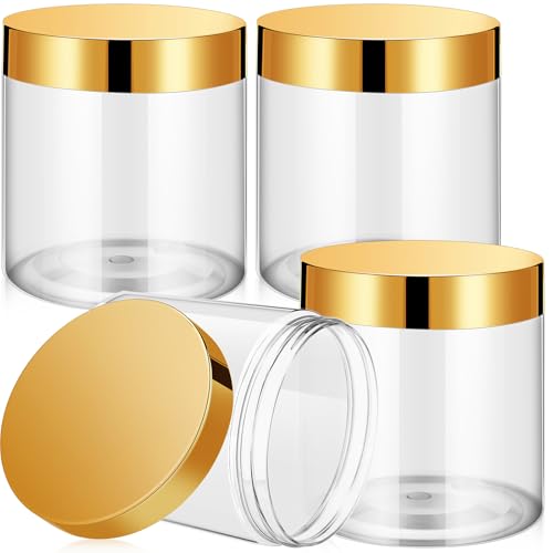 Image of Patelai 4 Pcs Plastic Jars Wide Mouth with Lids,16 Ounce,Gold