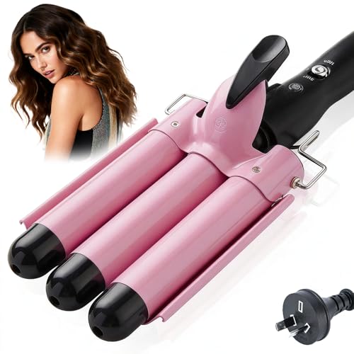 3 Barrel Curling Iron，32MM Cerami Hair Waver, Heat Protection, Women's Beach Wave Styler, Dual Temperature Settings, (AU plug)