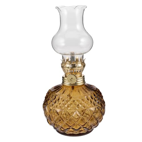 EXQUIMEUBLE Lampe à Huile Vintage Brûleur Réglable en Verre Couleur Thé Lampe à Pétrole pour Usage Intérieur Éclairage De Secours Veilleuse Décorative Salon Chambre