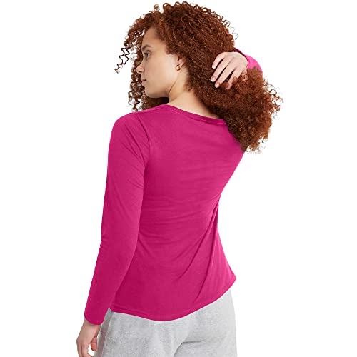 Hanes Women's Long Sleeve Tee, Sizzling Pink, Large #TOP1
