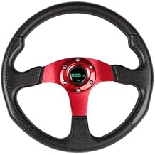 RASTP Universal Racing Steering Wheel 13.8/350mm 6 Bolts Grip Vinyl Leather & Aluminum with Horn Button for Car-Red