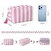 THOVSMOON Quilted Makeup Bag for Women, Stripe Cosmetic Pouch with Tassel Zipper Travel Toiletry Organizer (White-Pink)
