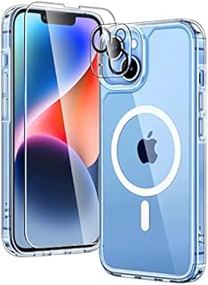TAURI 5 in 1 Magnetic Design for iPhone 14/iPhone 13 Case, and 2 Screen Protector +2 Camera Protector, [Design for MagSafe] Anti-Yellow Shockproof Phone Case