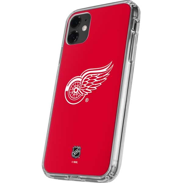 Skinit Clear Phone Case Compatible with iPhone 11 - Officially Licensed NHL Detroit Red Wings Solid Background Design