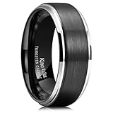 King Will Tungsten Carbide Wedding Ring for Men - 8mm Black Silver Matte Brushed Finish Comfort Fit Mens Ring for Everyday Wear 9