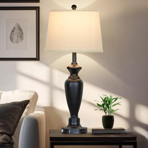 Cinyirong 30" Tall Table Lamps Set of 2, Touch Control Bedside Lamp with USB A+C Ports and AC Outlet, 3-Way Dimmable Modern Metal Nightstand Lamp for Bedroom Living Room, 2 LED Bulbs Included, Black by Cinyirong - Image 6