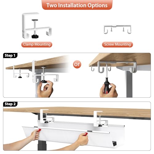 Image of Univivi No Drill Under Desk Cable Management Tray, 36 inch Cord Organizer for Table, Clamp /Screw Mount Desk Cable Management, Premium Fabric Cable Management Tray for Office, Home