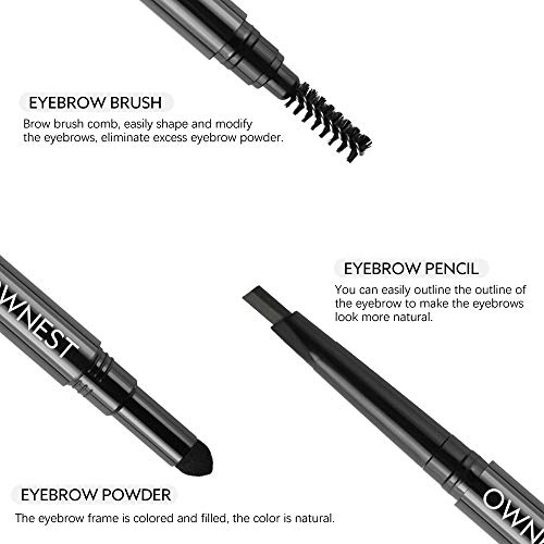 Ownest 2 Packs 3-in-1 Eyebrow Pencil Set,Includes Powder & Brush,Waterproof Sweat-Proof Long Lasting Automatic Rotating Eyebrow Pen Creates Natural Makeup- 05 Coffee
