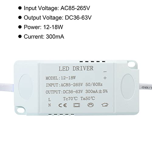Image of PATIKIL 12-18W 300mA LED Driver, 3 Pack AC 85-265V Output 36-63V DC Male Connector Constant Current Rectifier Transformer External Power Supply