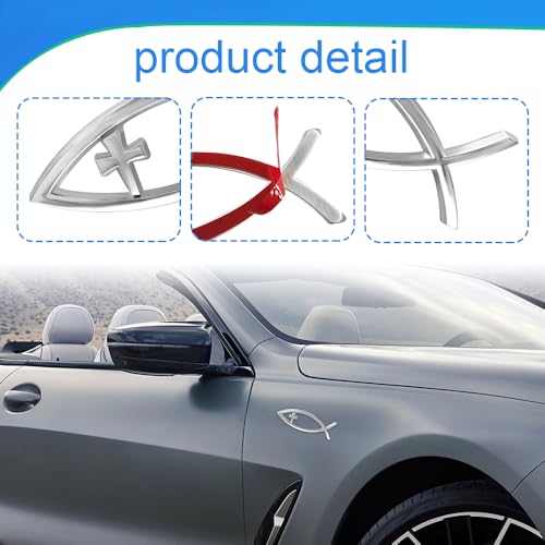 Image of Christian Cross Fish Auto Emblem, Jesus Fish Car Emblem, Weatherproof Christian Symbol Ichthus Cross Decal, Chrome Sliver Badge Bumper Stickers Car Accessories Fit for Most Vehicles (Silver)